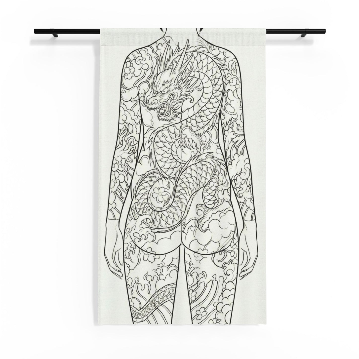 Sheer Curtain — Silhouette of Pregnant Woman with Dragon Tattoo