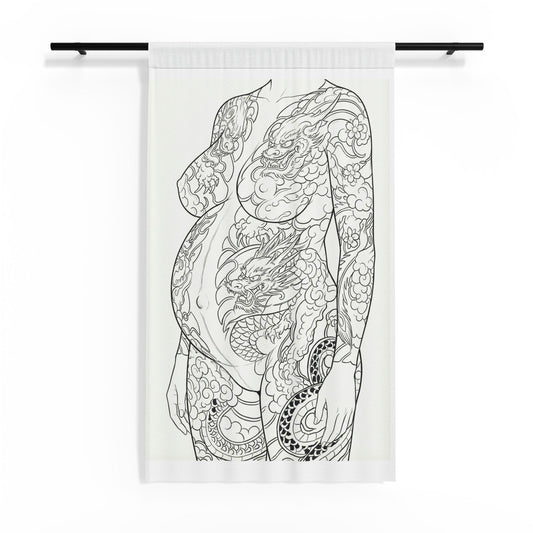 Sheer Curtain — Intricate Dragon Tattoo Silhouette Window Panel