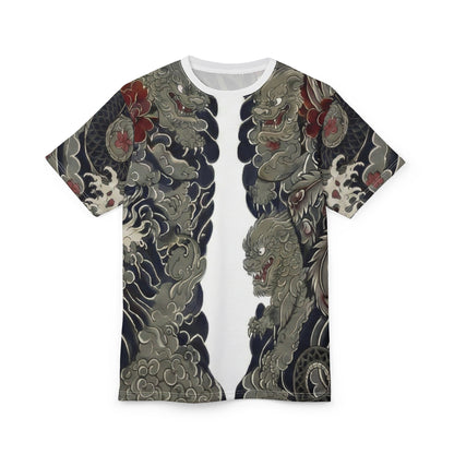 Foo Dog Symmetry AOP Tee — Japanese Guardian Lion All-Over Print Shirt