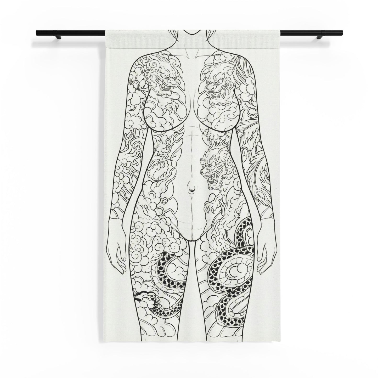 Sheer Curtain — Pregnant Woman Silhouette with Dragon Tattoo