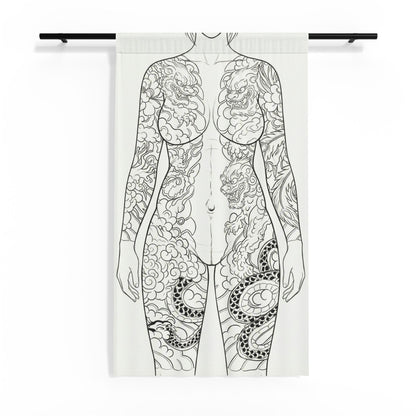 Sheer Curtain — Pregnant Woman Silhouette with Dragon Tattoo