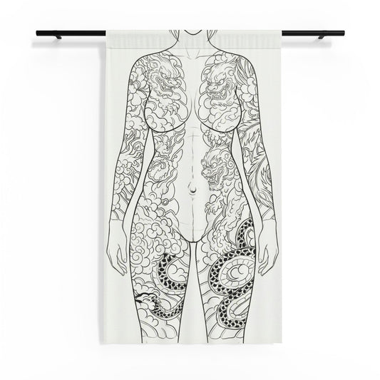 Sheer Curtain — Pregnant Woman Silhouette with Dragon Tattoo