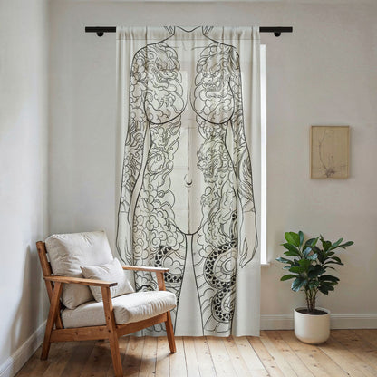 Sheer Curtain — Pregnant Woman Silhouette with Dragon Tattoo
