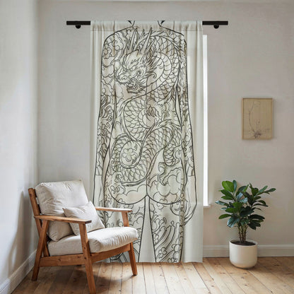 Sheer Curtain — Silhouette of Pregnant Woman with Dragon Tattoo