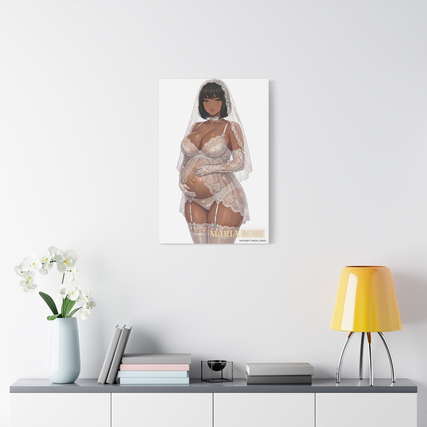 Matte Canvas Print — Maternity Bridal Elegant Pregnant Bride ("Maria Rose" )